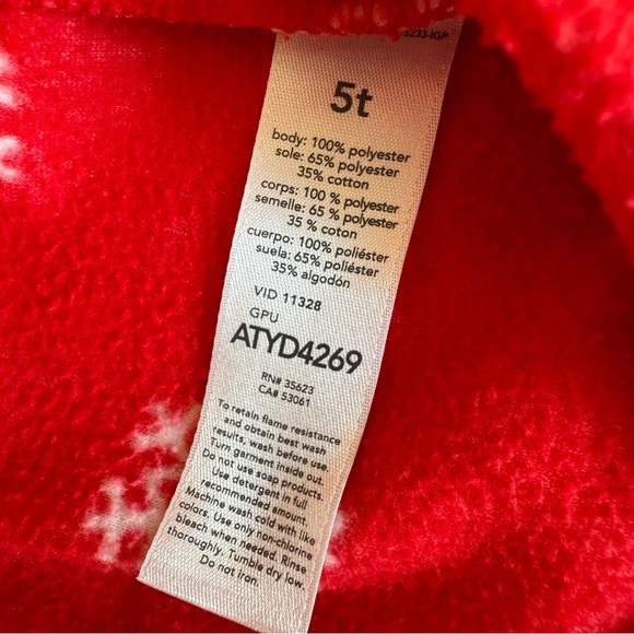 Carter’s Red Fleece Christmas Pajama Footed Deer Slipper Zip Snowflakes 5T - Picture 6 of 6